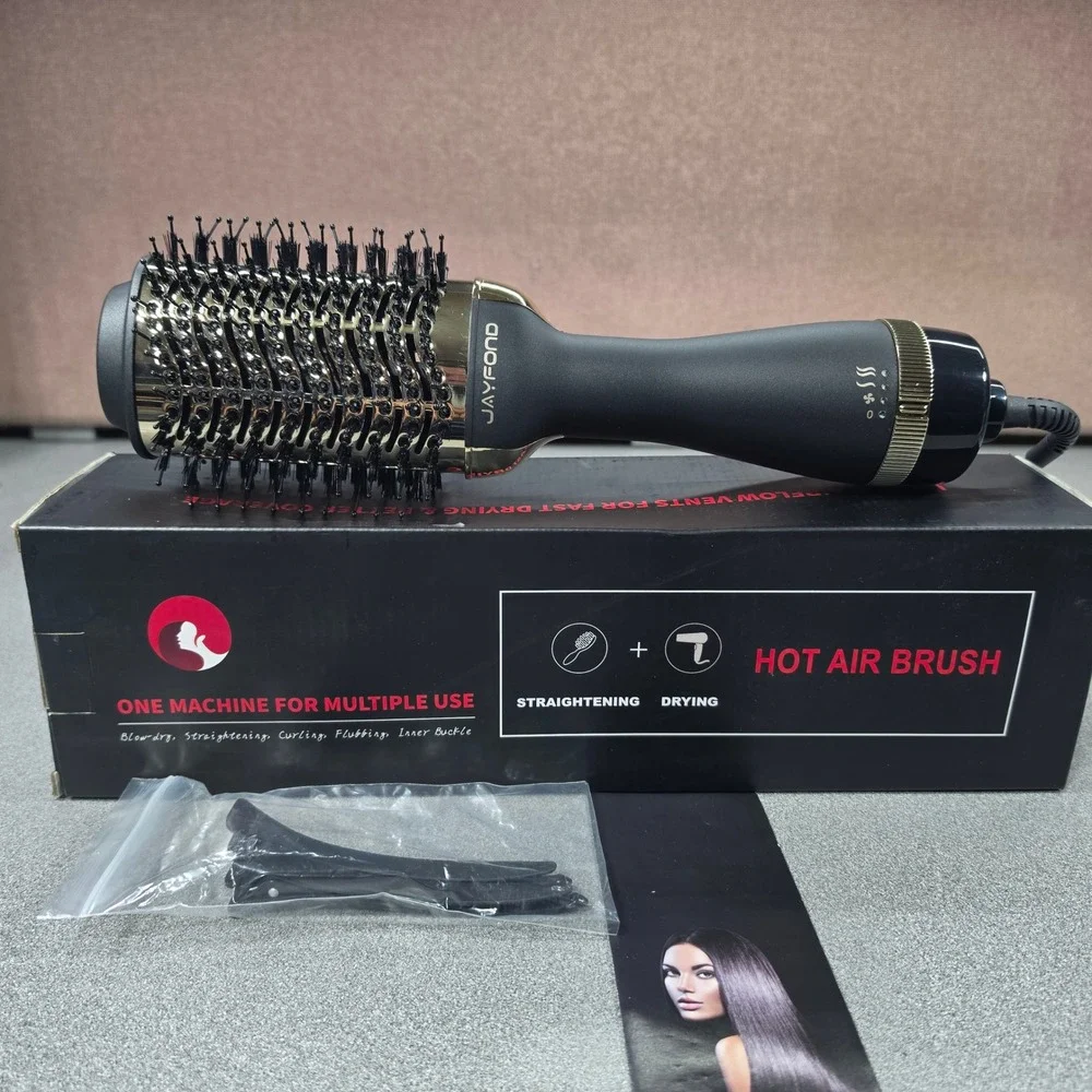 Jayfond Hot Air Brush Styler Dryer Womens Black Gold New 3-in-1 Volumizer